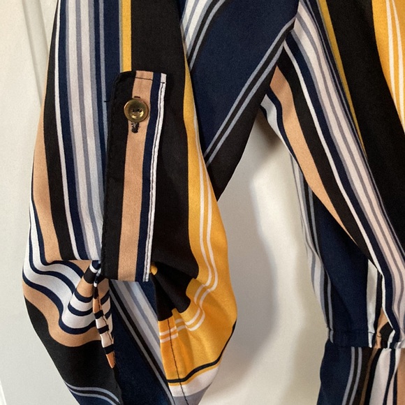 STELLA TWEED💫 Women’s Black/Yellow/White Striped Zipper-Up Long Sleeve Flowing - Picture 6 of 13